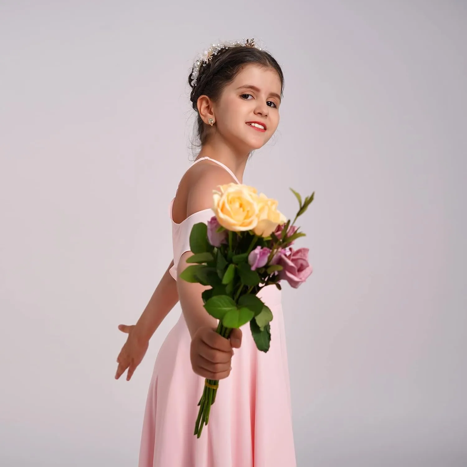 Chiffon Prom Formal Party Princess Bridesmaid Flower Girl's Dress for Kids Halter Backless Holiday Evening Gown