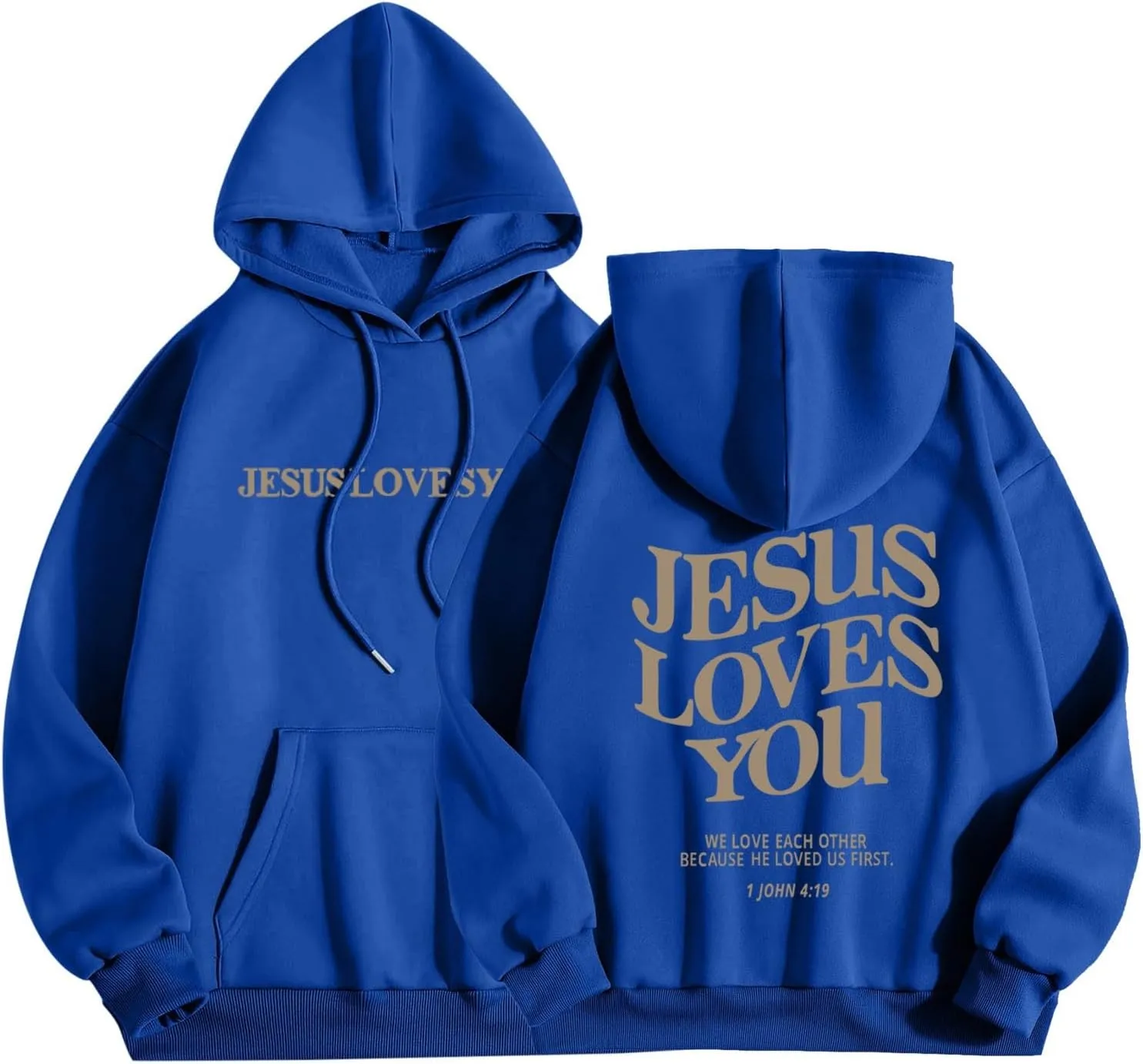 Christian Sweatshirts for Women Oversized Jesus Loves You Pullover Hoodie Pockets Casual Long Sleeve Thanksgiving T Shirts