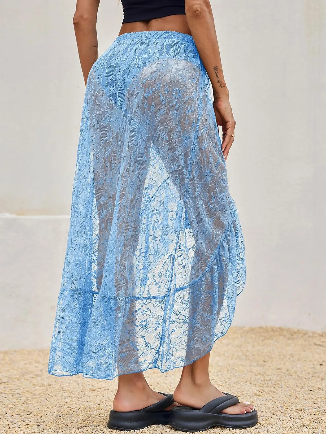 Cicy Bell Womens Lace Maxi Skirt Summer High Low Asymmetrical Sheer Y2K Sexy Beach Cover-up Long Skirts