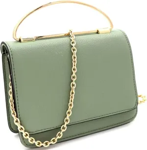 Classy Small Mini Metal Top-Handle Flap Simple Minimalist Satchel Clutch Purse Crossbody Bag