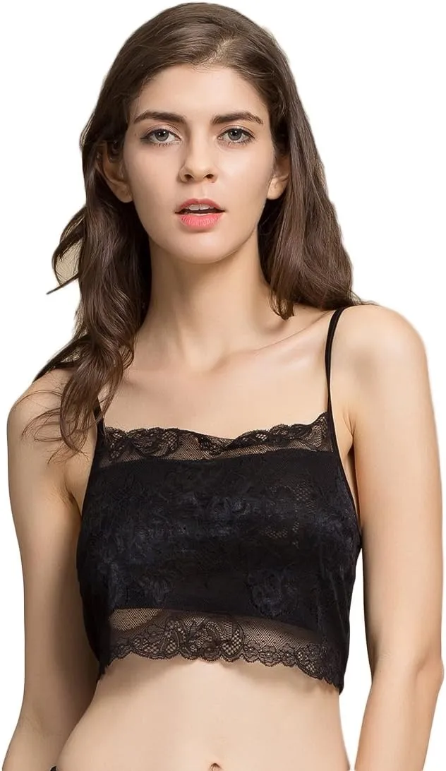 CLC Women's Mulberry Silk Half Camisole Floral Lace Tops