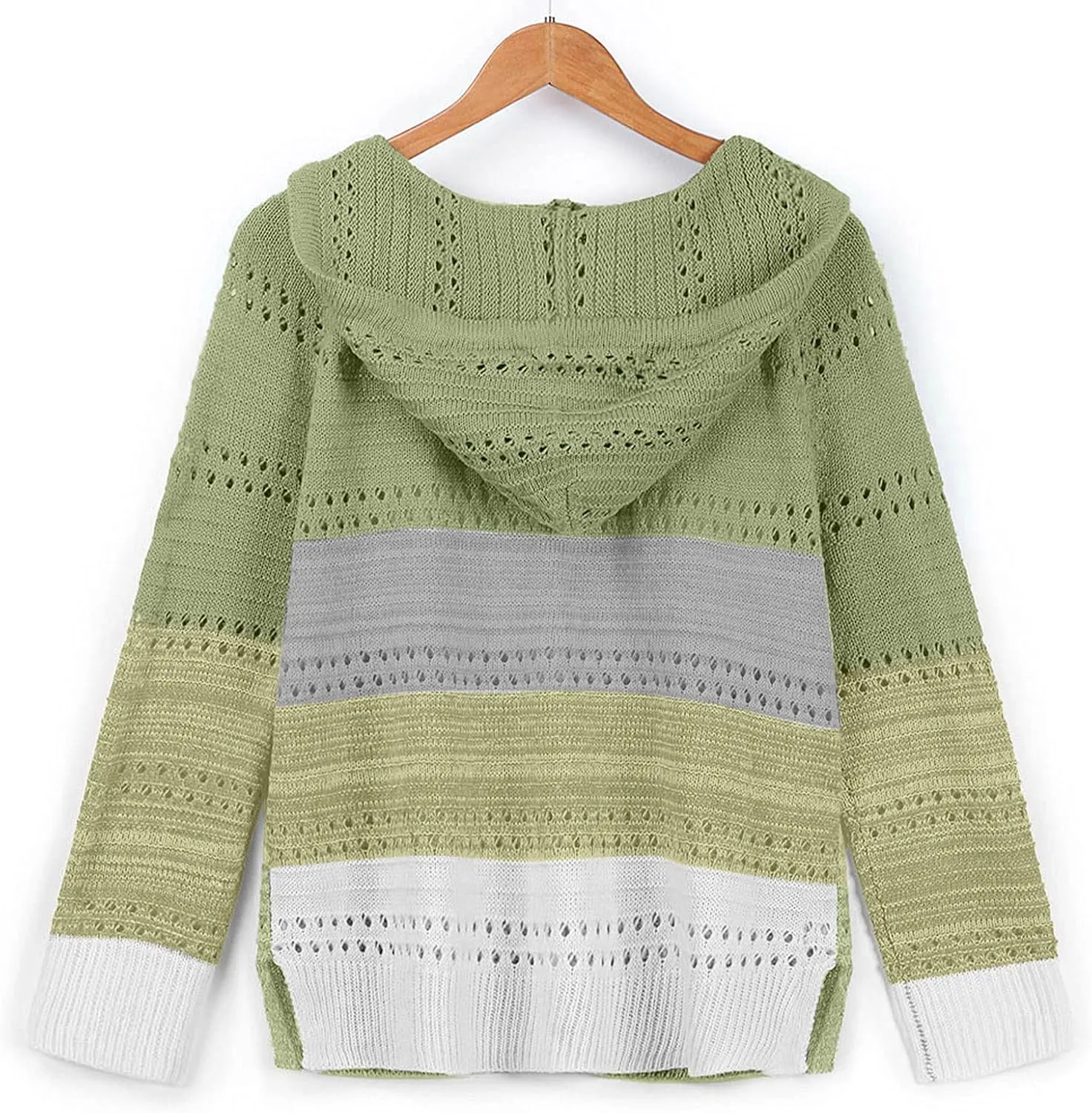 Color Block Hoodie Women V Neck Hooded Sweater Hollow Out Knitted Sweatshirts Y2K Long Sleeve Fall Sweatshirt