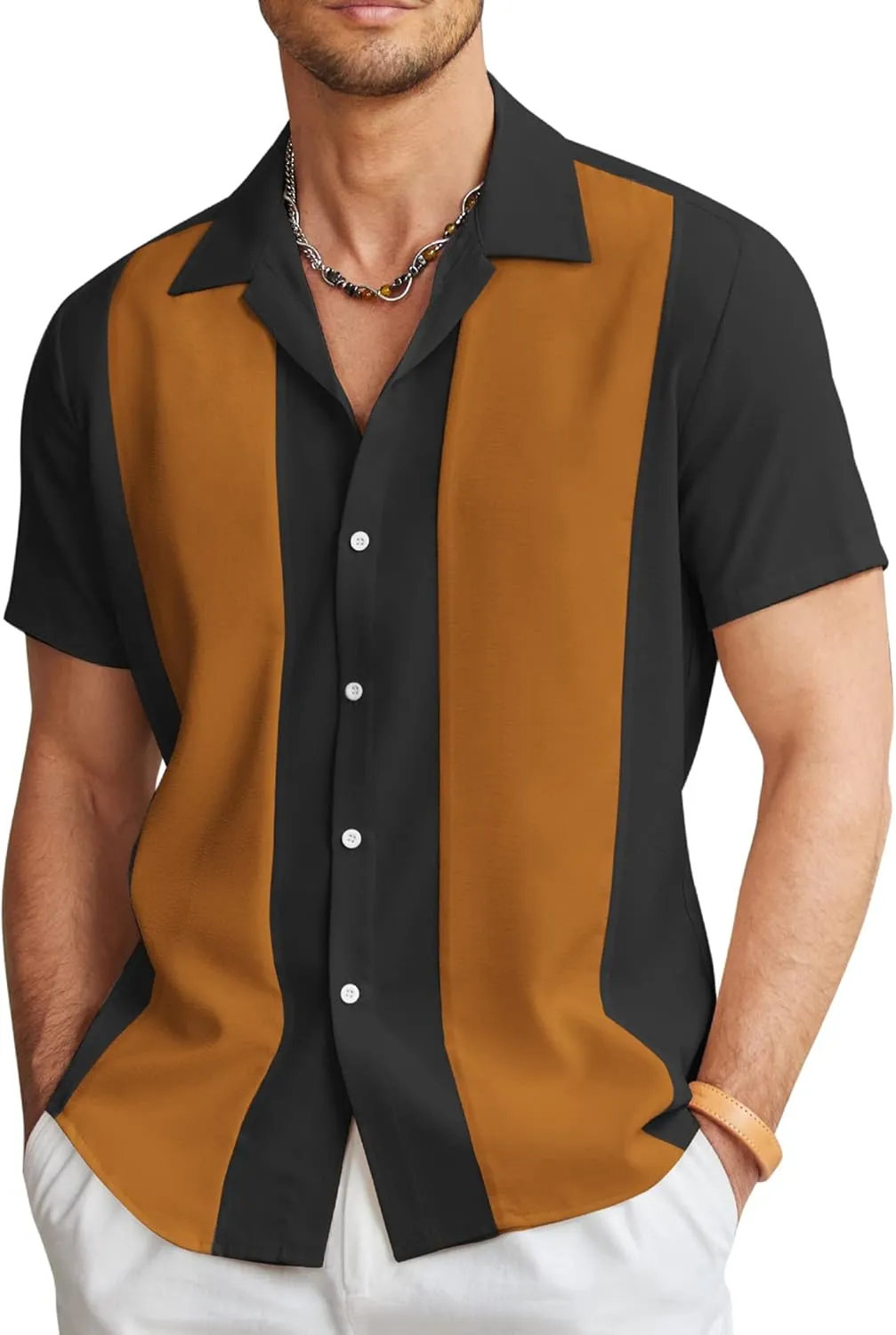 COOFANDY Men's Vintage Bowling Shirt Short Sleeve Button Down Summer Cuba Beach Shirts