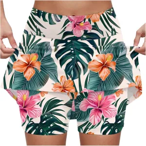 cooki Women's Athletic Skorts Lightweight Golf Skirts Inner Shorts Summer High Waisted Stretchy Floral Print Tennis Skort