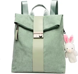 Cute Backpack Purses Corduroy Small Fashion Minimalist Travel Bag Daypack Shoulder Bag Satchel Handbag, Green, Onesize