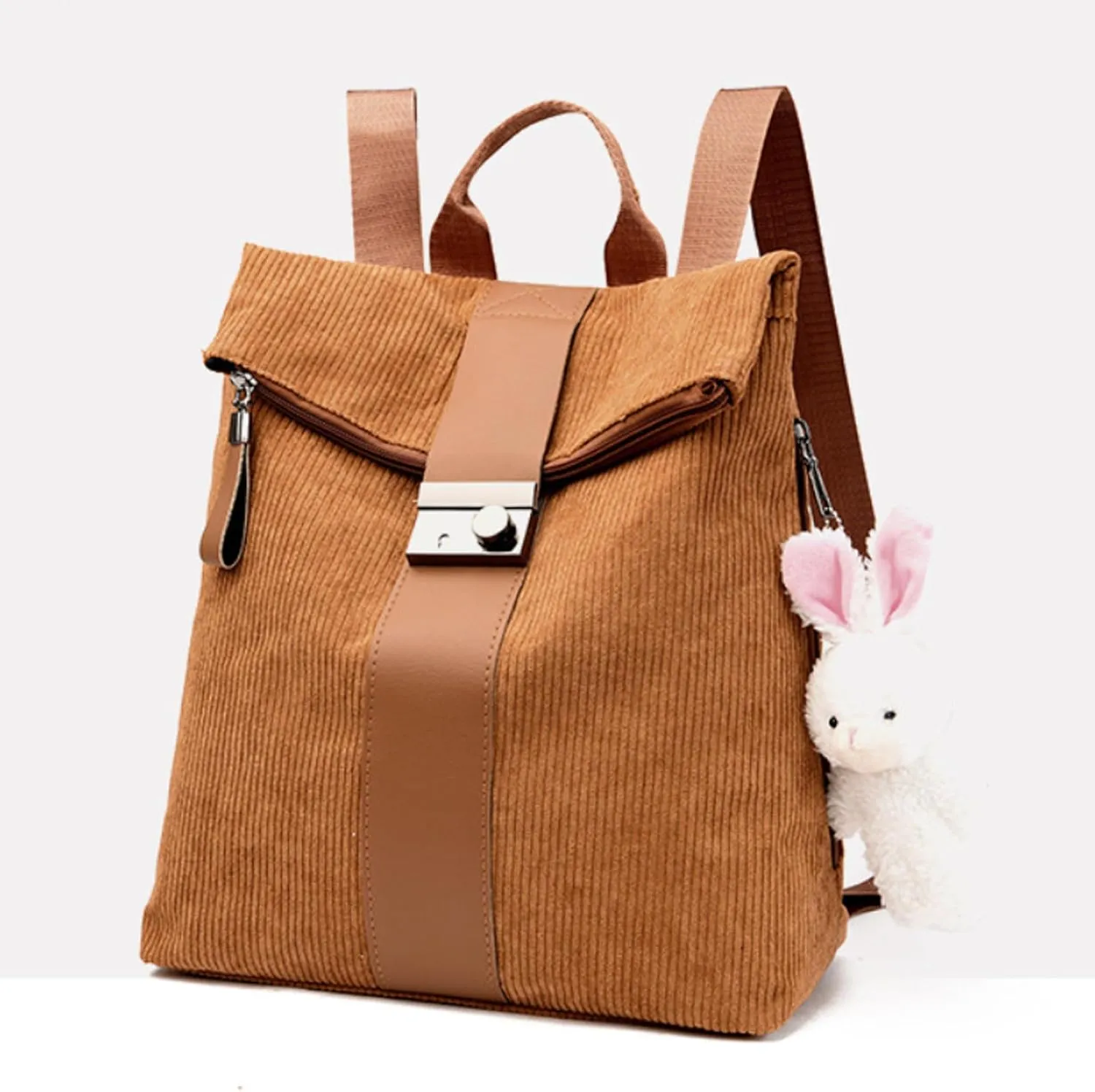 Cute Backpack Purses Corduroy Small Fashion Minimalist Travel Bag Daypack Shoulder Bag Satchel Handbag, Green, Onesize