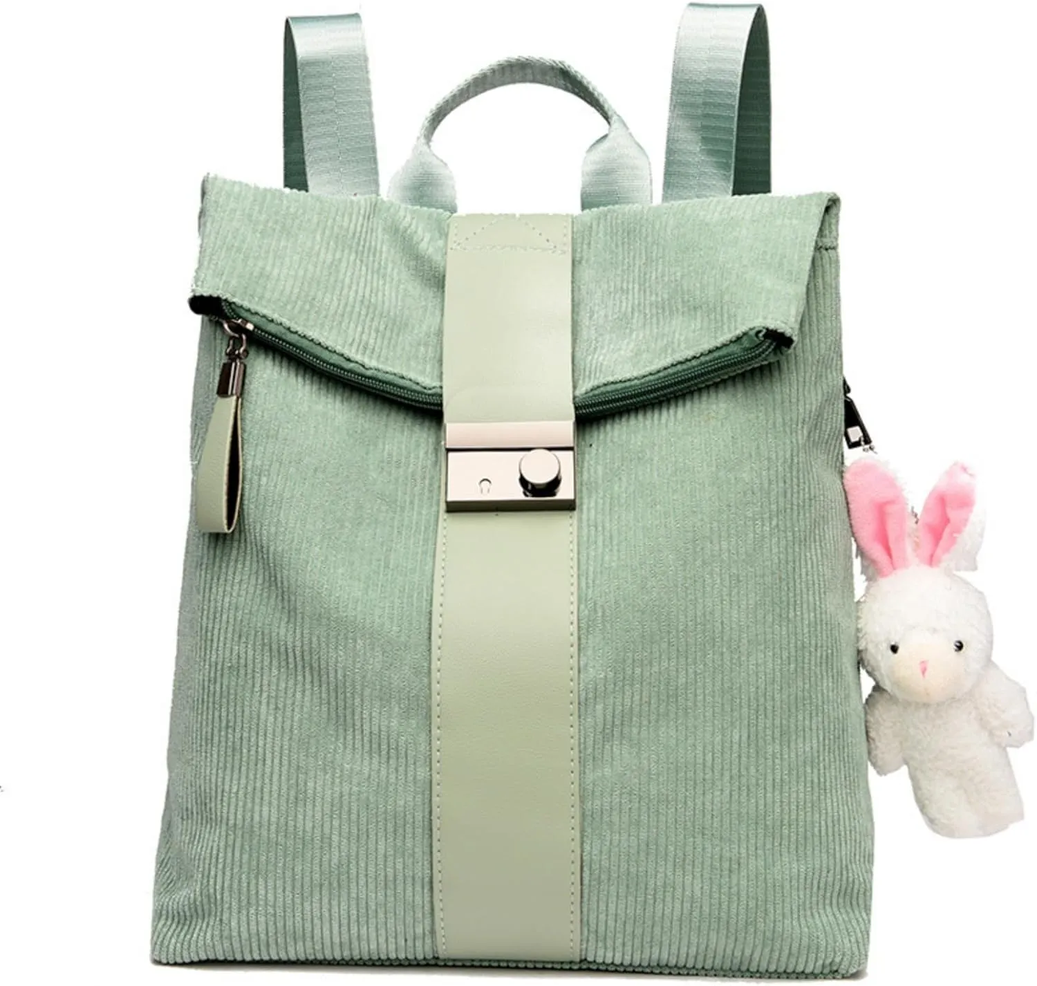 Cute Backpack Purses Corduroy Small Fashion Minimalist Travel Bag Daypack Shoulder Bag Satchel Handbag, Green, Onesize