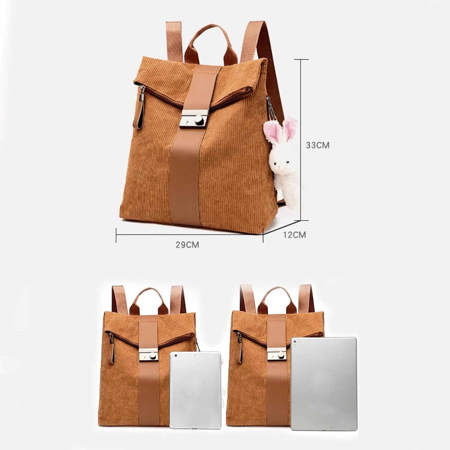 Cute Backpack Purses Corduroy Small Fashion Minimalist Travel Bag Daypack Shoulder Bag Satchel Handbag, Green, Onesize