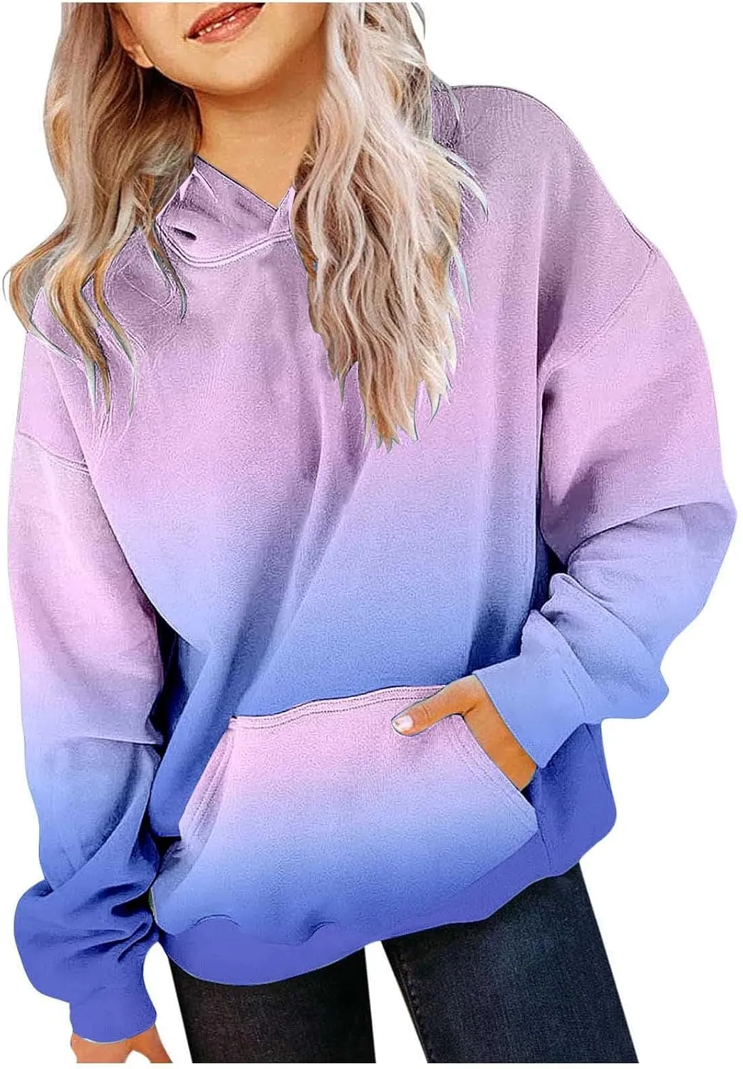 Cute Hoodies for Teen Girls Trendy Preppy Hooded Sweatshirts Oversized Long Sleeve Shirts Gradient Clothes for Girls