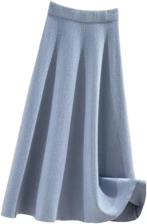 DBFBDTU Women's Autumn Thick Large Swing Knitted Long Skirt Pleated Skirt High Waist A-Line Midi Skirt