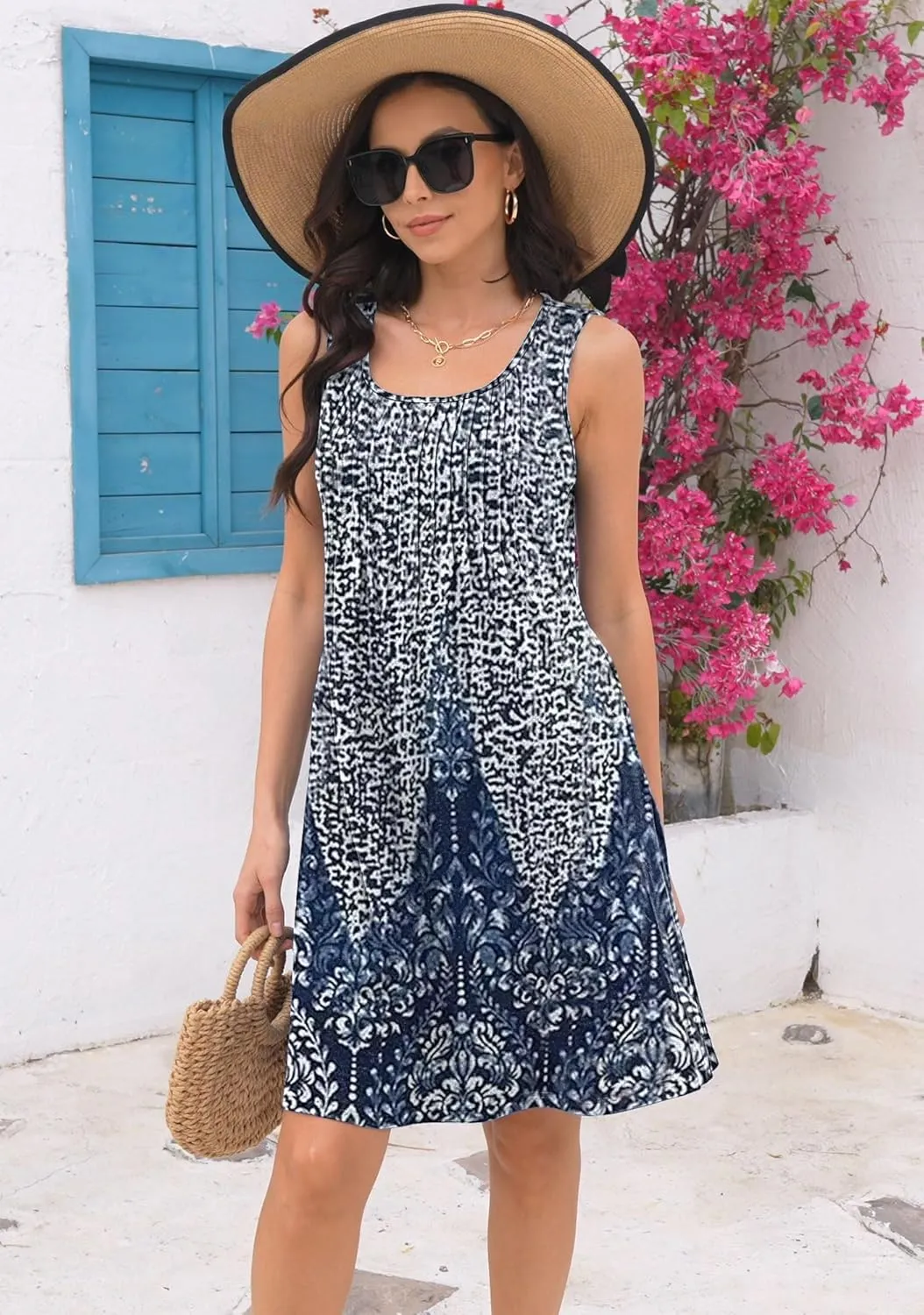 Disamer Sun Dresses for Women 2025 Vacation Pleated Summer Dress Trendy Spring Beach Coverups Sleeveless Tank Tshirt Sundress