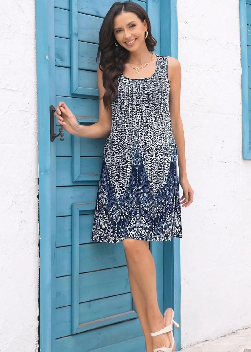 Disamer Sun Dresses for Women 2025 Vacation Pleated Summer Dress Trendy Spring Beach Coverups Sleeveless Tank Tshirt Sundress