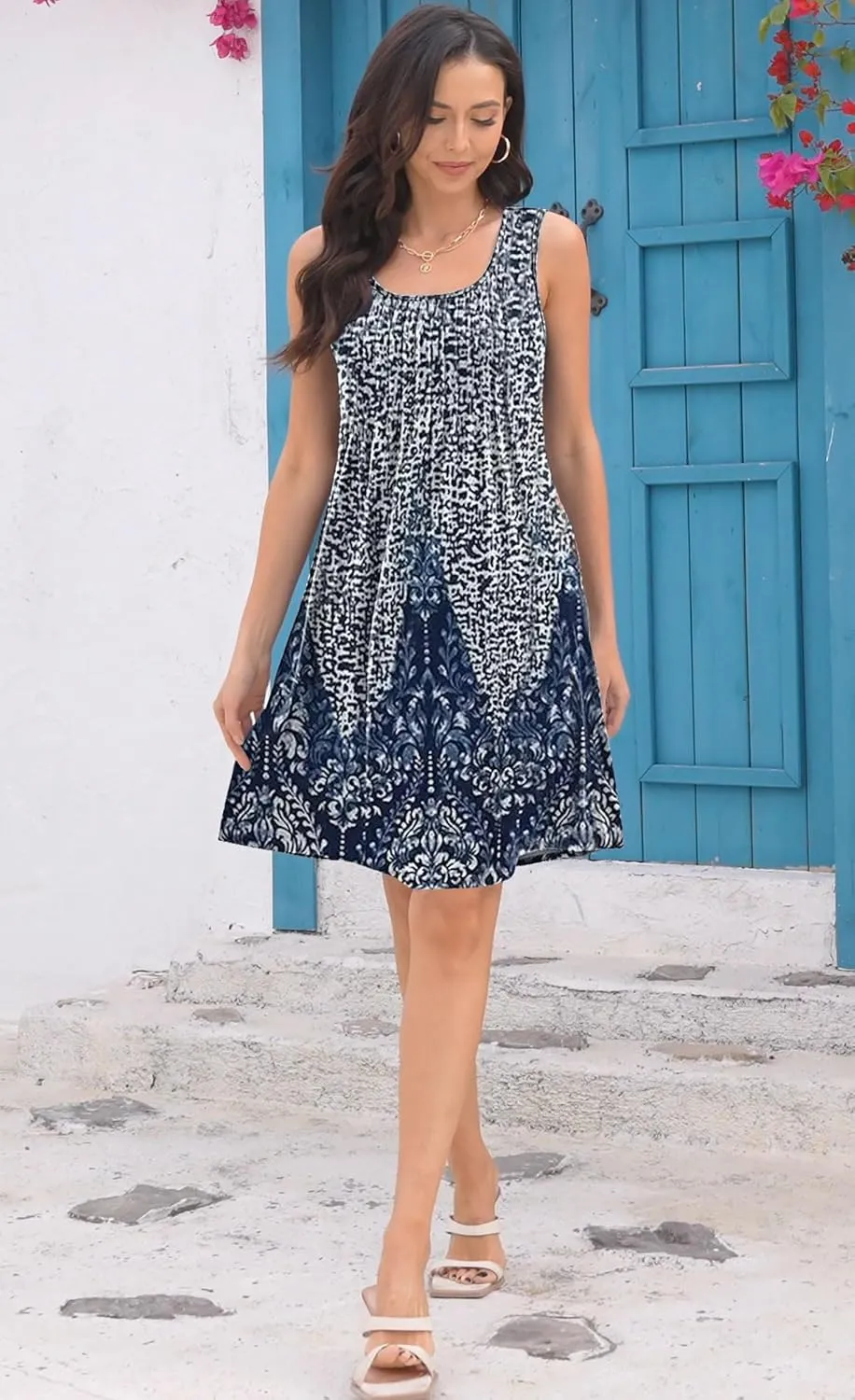 Disamer Sun Dresses for Women 2025 Vacation Pleated Summer Dress Trendy Spring Beach Coverups Sleeveless Tank Tshirt Sundress