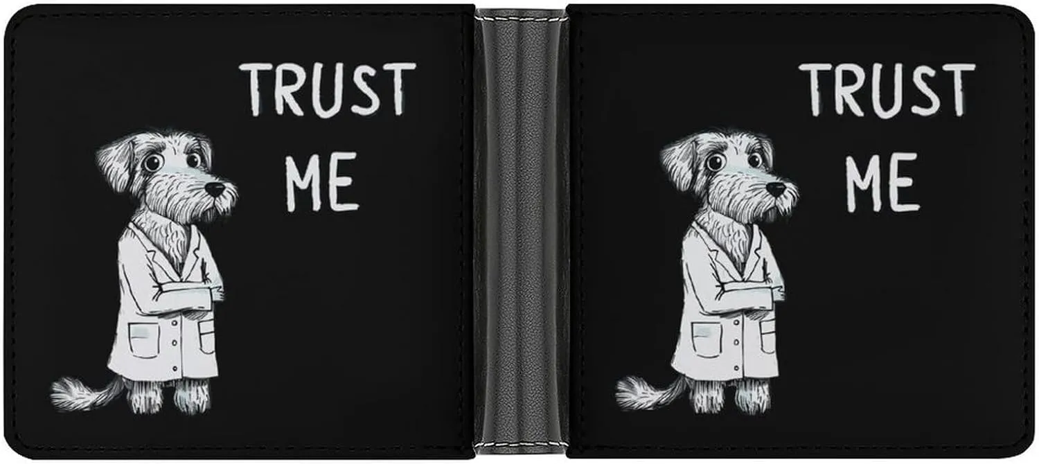 Dog Doctor Trust Me Men's Leather Minimalist Wallet Slim Bifold Wallets Purse with 6 Credit Card Pockets