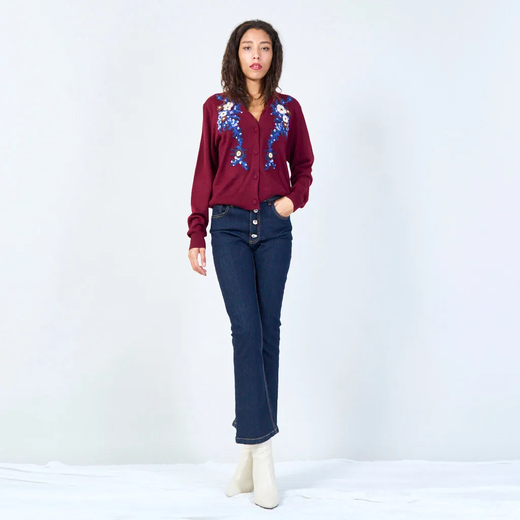 Embroidered button-up cardigan wholesale