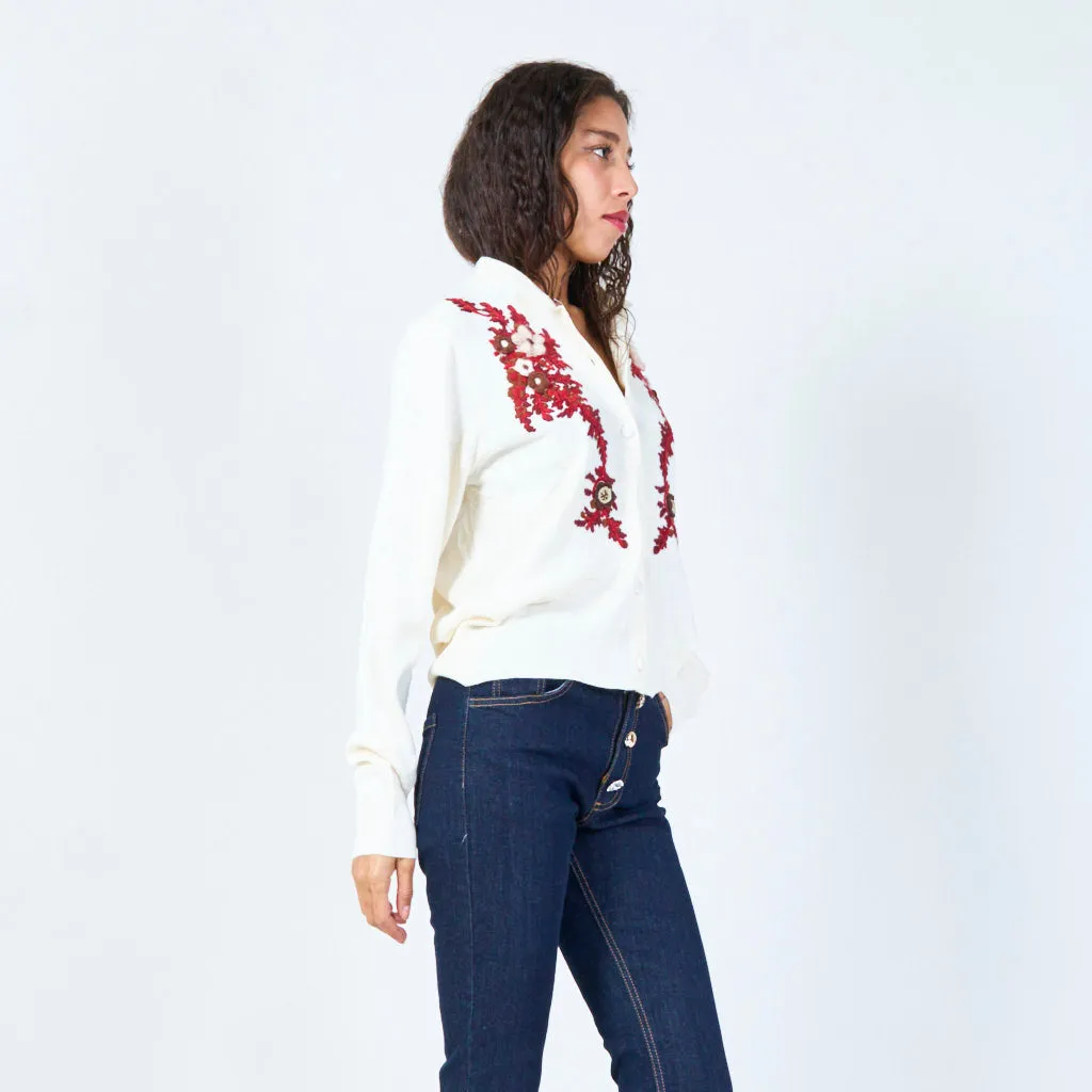 Embroidered button-up cardigan wholesale