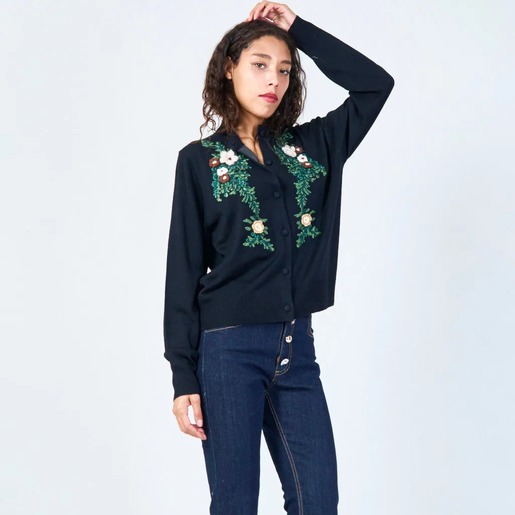 Embroidered button-up cardigan wholesale