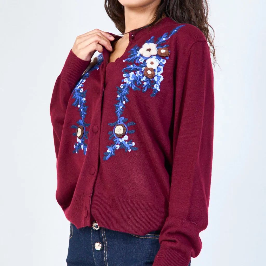 Embroidered button-up cardigan wholesale
