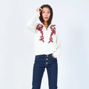 Embroidered button-up cardigan wholesale