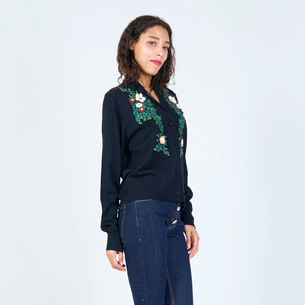 Embroidered button-up cardigan wholesale