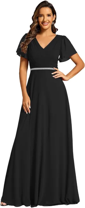 Ever-Pretty Women's Chiffon Formal Dress A-Line V Neck Ruffle Sleeves Floor Length Evening Gown 11981