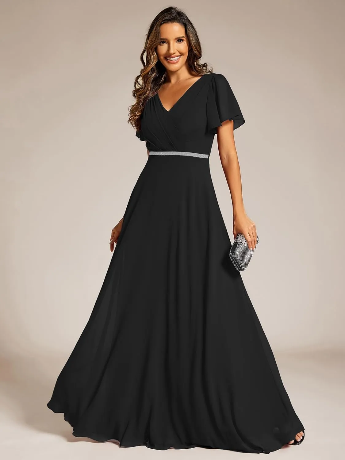 Ever-Pretty Women's Chiffon Formal Dress A-Line V Neck Ruffle Sleeves Floor Length Evening Gown 11981