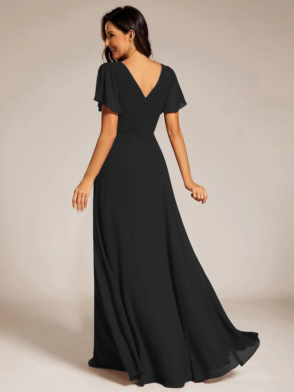 Ever-Pretty Women's Chiffon Formal Dress A-Line V Neck Ruffle Sleeves Floor Length Evening Gown 11981