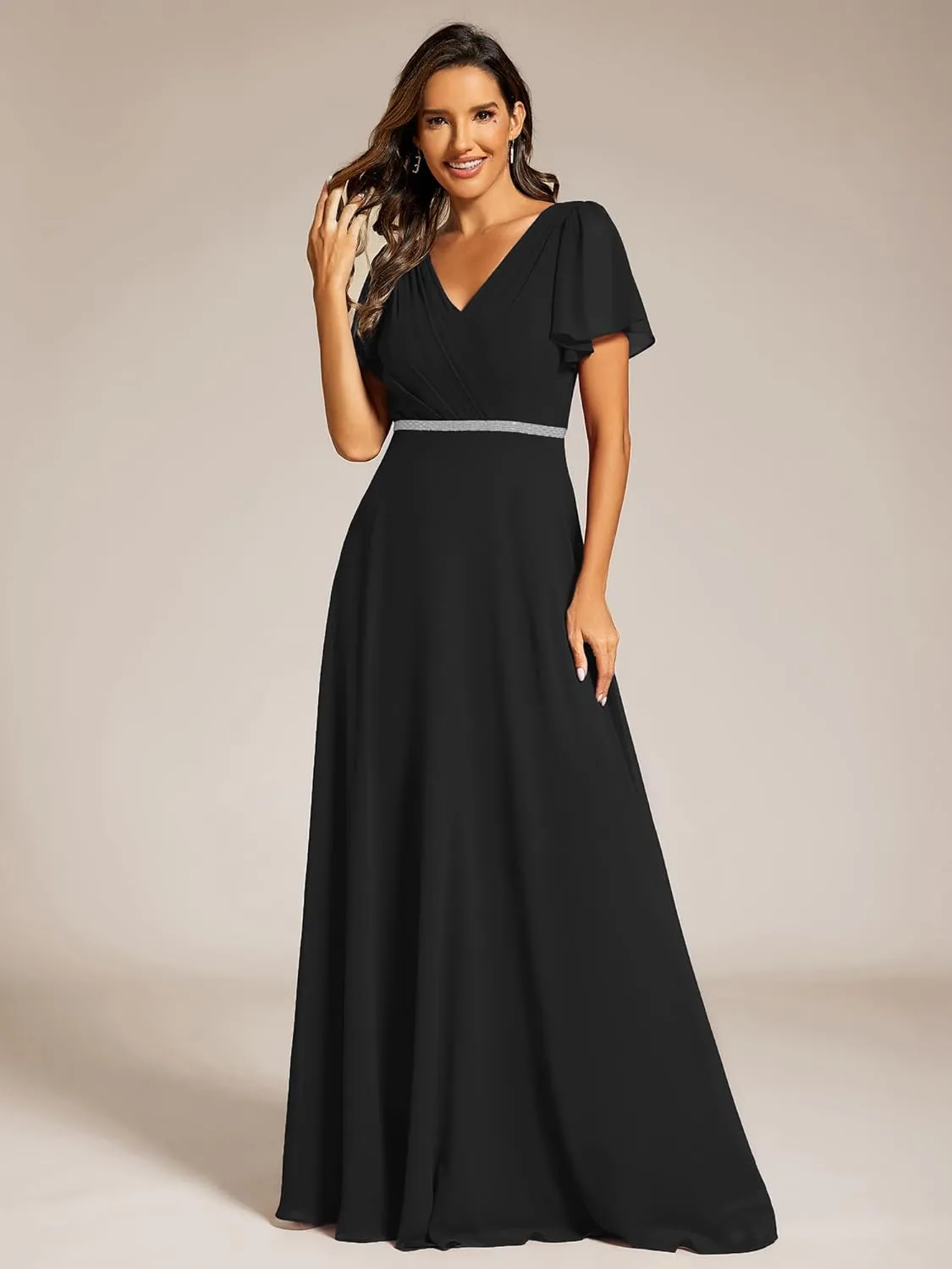 Ever-Pretty Women's Chiffon Formal Dress A-Line V Neck Ruffle Sleeves Floor Length Evening Gown 11981