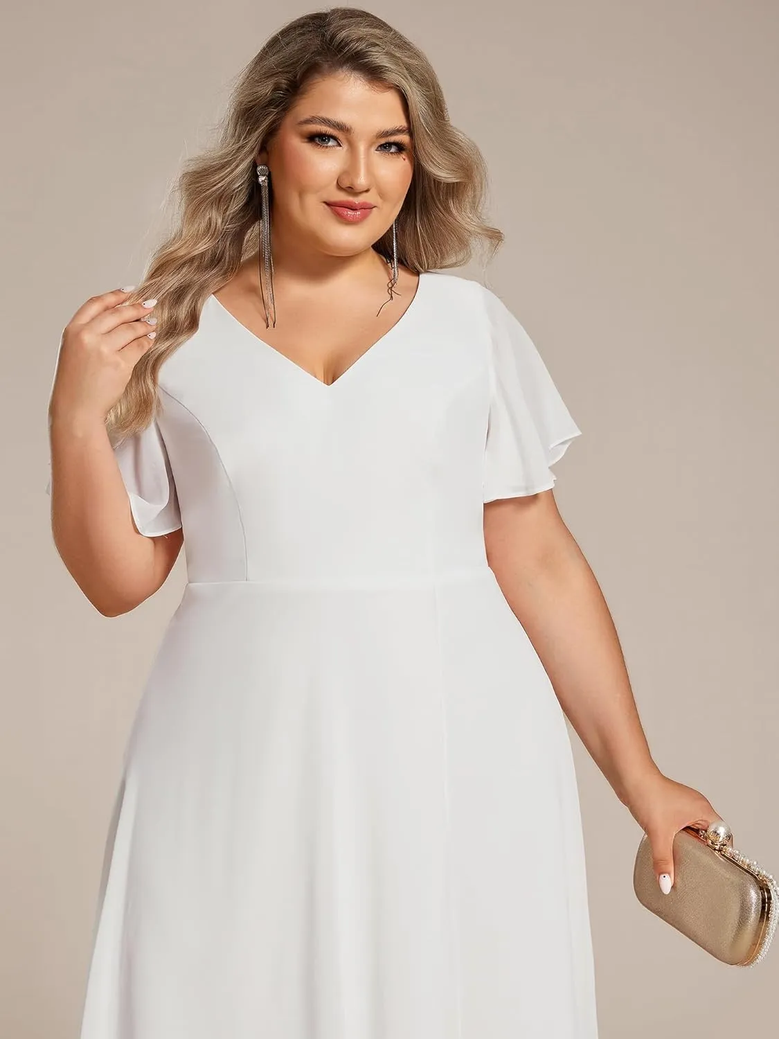 Ever-Pretty Women's Plus Size V Neck Asymmetric Hem Chiffon Wedding Guest Dress 01756-DA