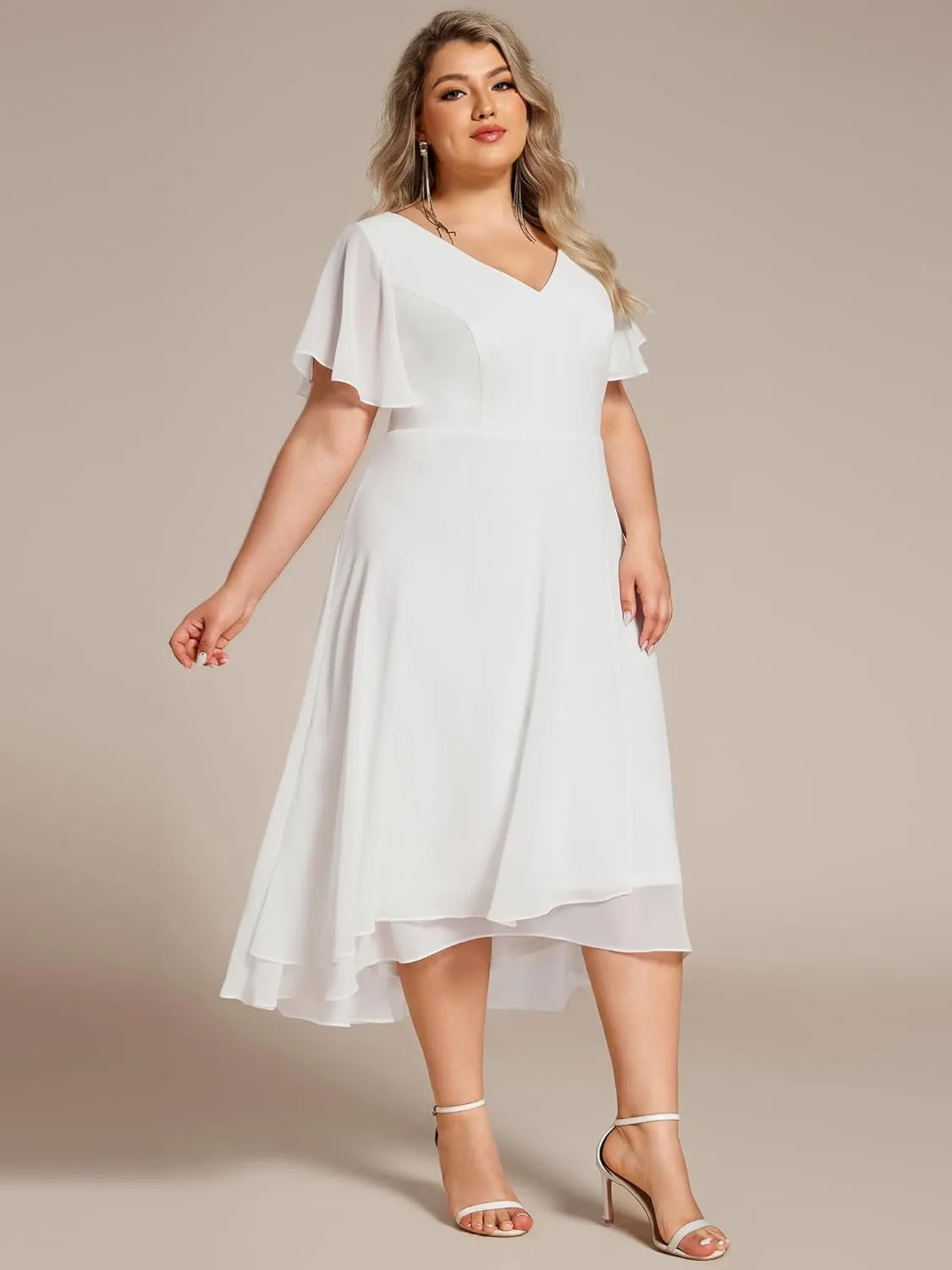 Ever-Pretty Women's Plus Size V Neck Asymmetric Hem Chiffon Wedding Guest Dress 01756-DA