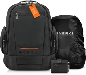 Everki ContemPRO 117 Large Gaming Laptop Backpack (42L) for 17-18.4" Laptops with Rain Cover Black Slim Minimalist Wallet for Men with 6-8 Card Slots, Coin Pocket, and Hidden Card Slot