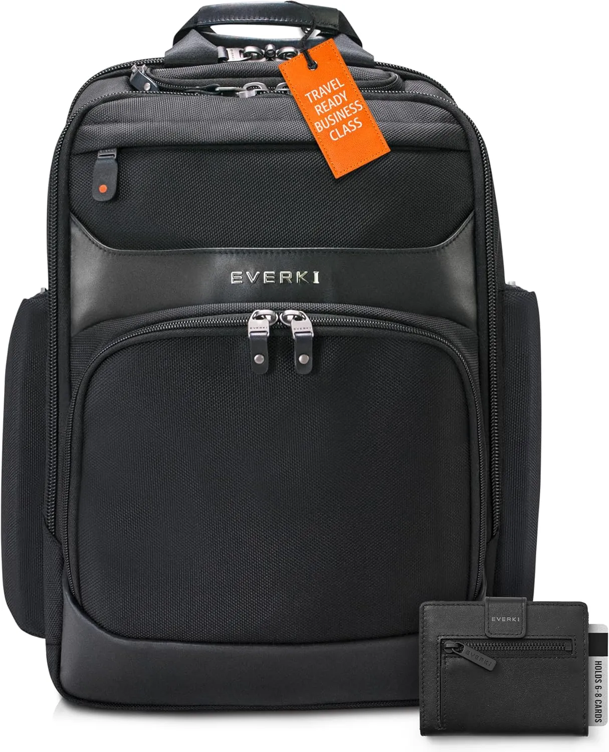 Everki Onyx Premium Business Laptop Backpack (17.3") with Ballistic Nylon & Leather, 36L Capacity Black Slim Minimalist Wallet for Men with 6-8 Card Slots, Coin Pocket and Hidden Card Slot