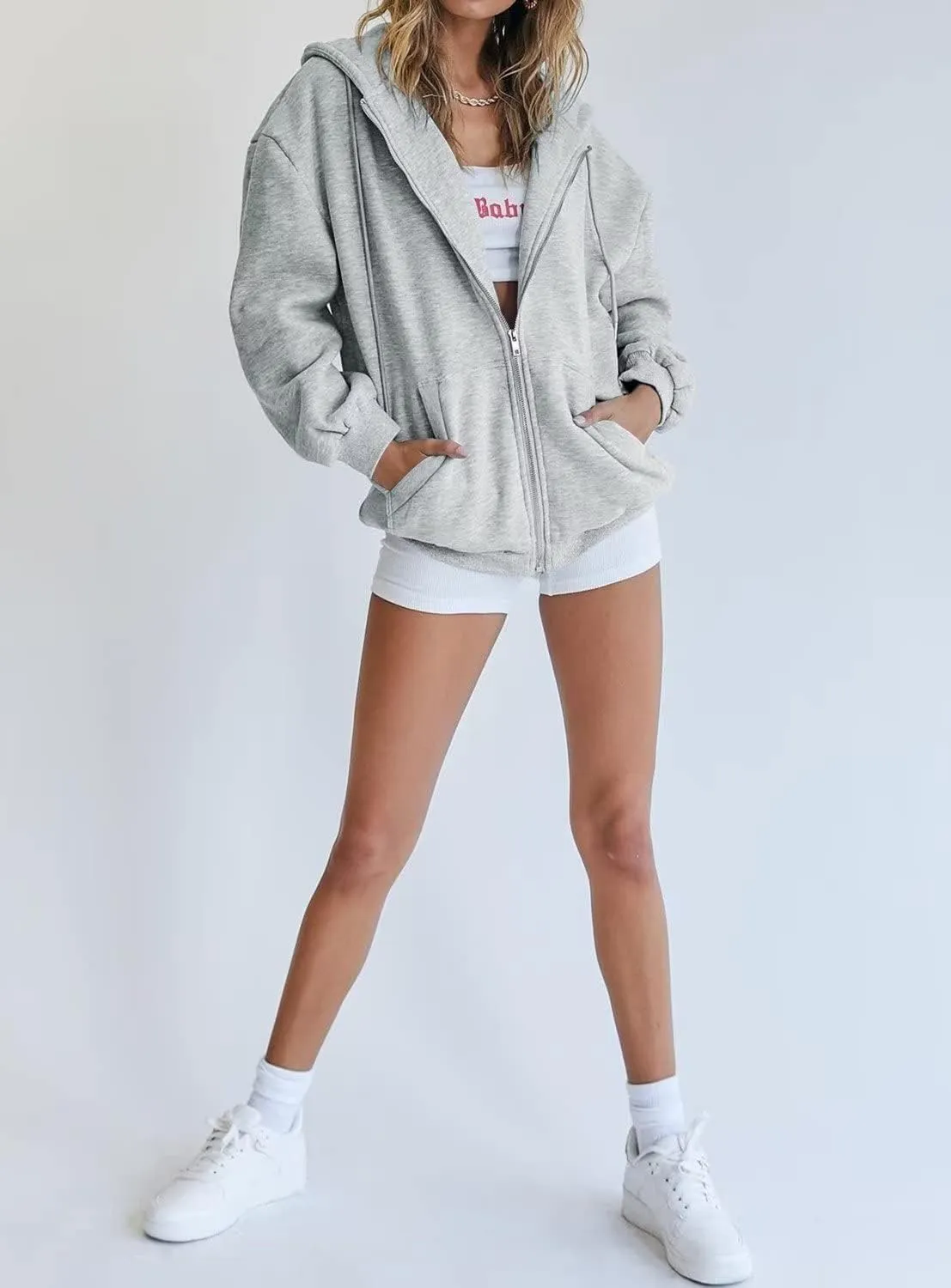 Ezbelle Women's Full Zip Up Hoodie Fall Jacket Oversized Casual Hooded Sweatshirts with Pockets