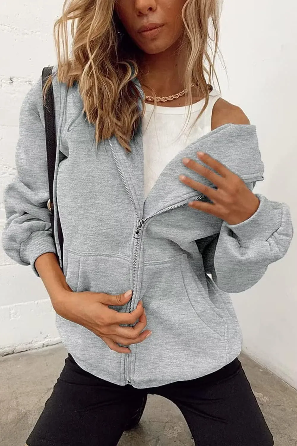 Ezbelle Women's Full Zip Up Hoodie Fall Jacket Oversized Casual Hooded Sweatshirts with Pockets