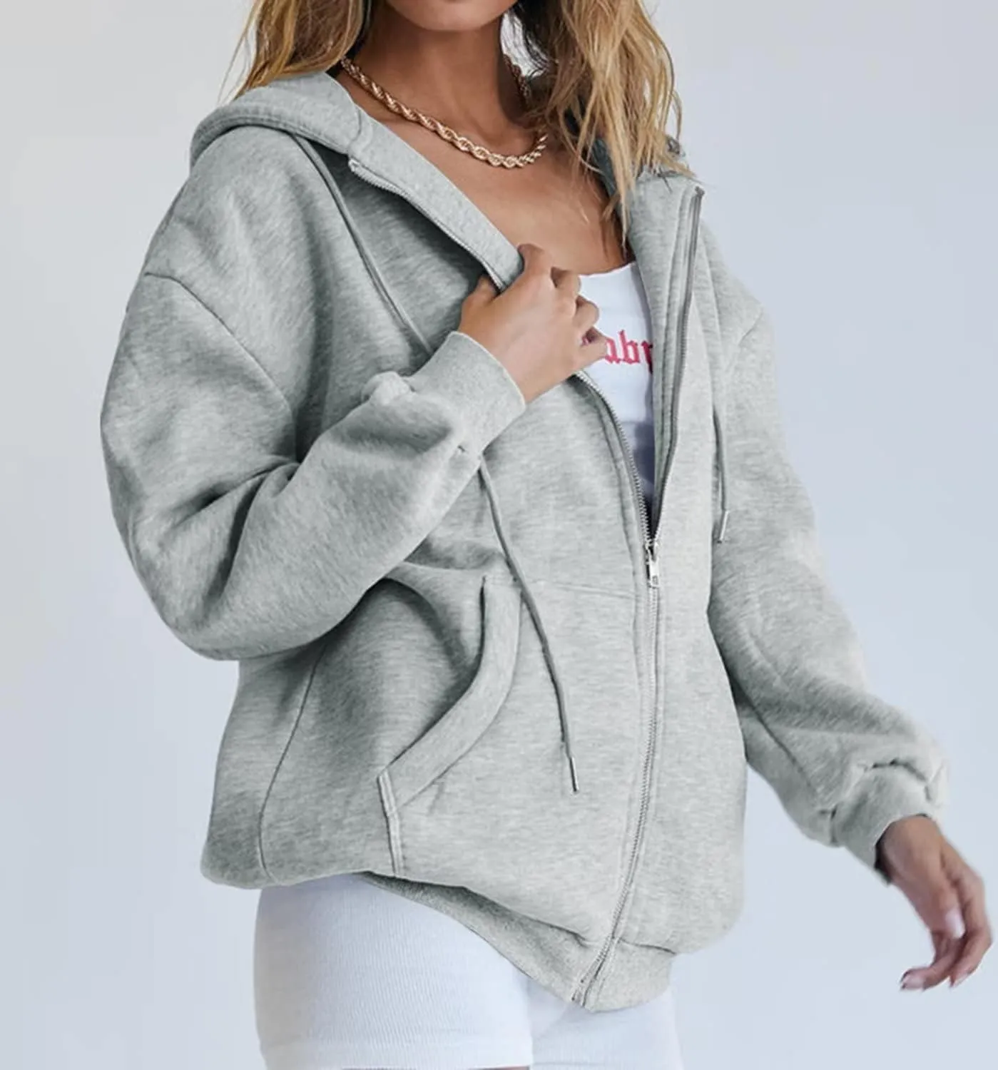Ezbelle Women's Full Zip Up Hoodie Fall Jacket Oversized Casual Hooded Sweatshirts with Pockets