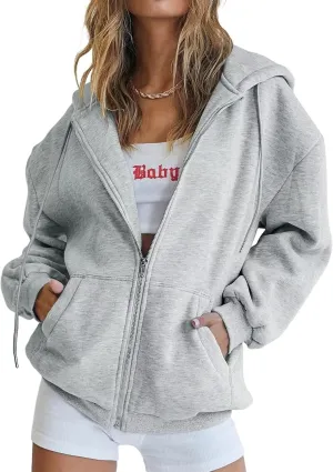 Ezbelle Women's Full Zip Up Hoodie Fall Jacket Oversized Casual Hooded Sweatshirts with Pockets