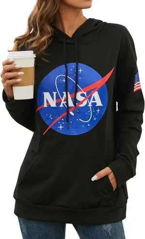 Ezcosplay Women Long Sleeve NASA Pullover Hoodie Space Graphic Sweatshirt with Pocket
