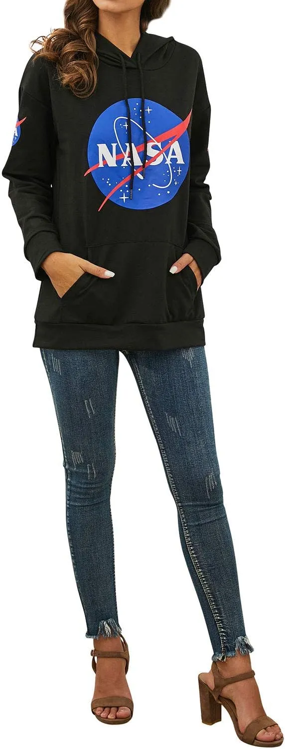 Ezcosplay Women Long Sleeve NASA Pullover Hoodie Space Graphic Sweatshirt with Pocket