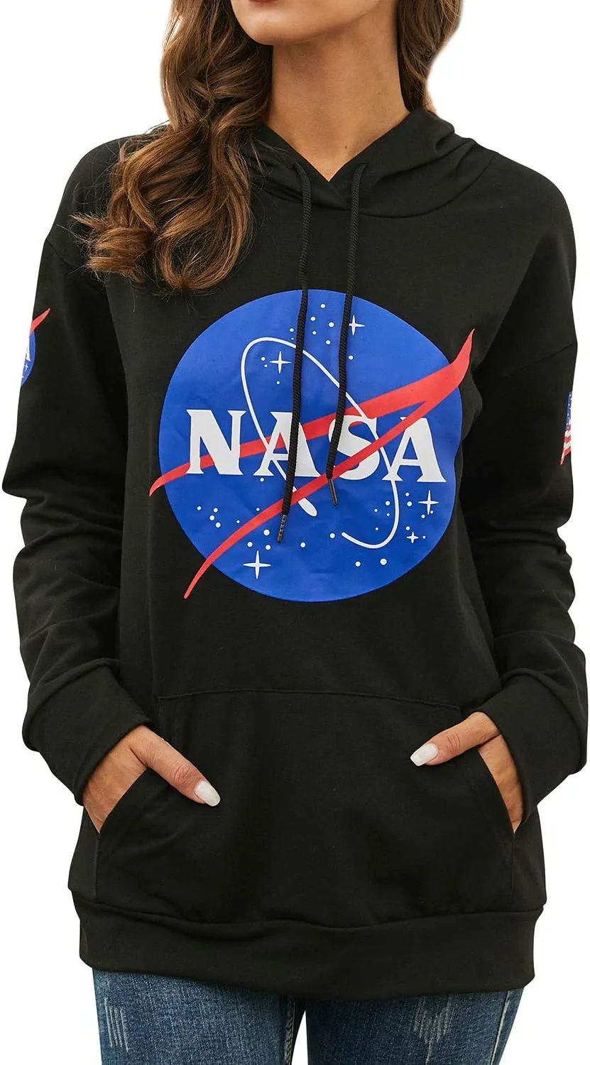 Ezcosplay Women Long Sleeve NASA Pullover Hoodie Space Graphic Sweatshirt with Pocket
