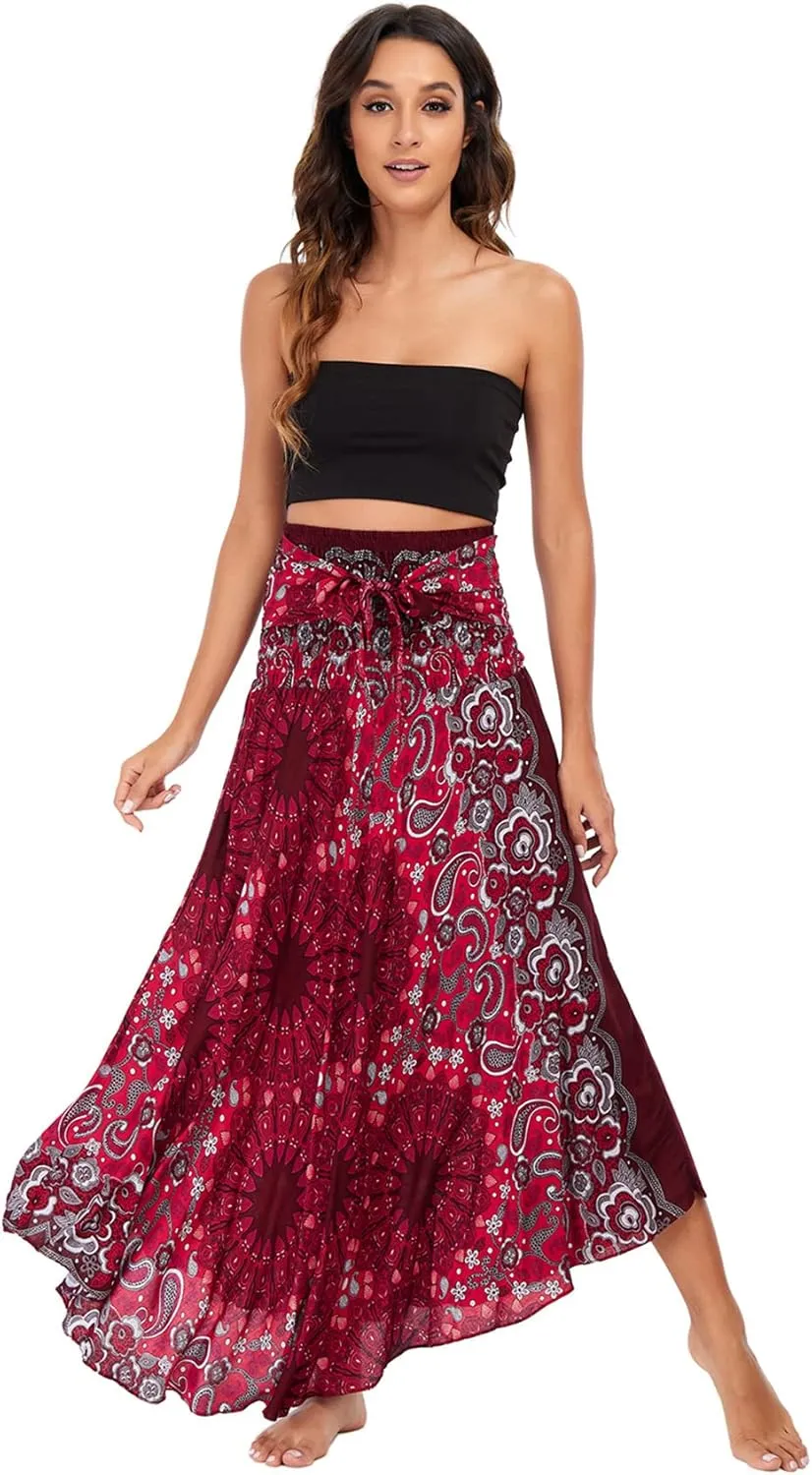 FEOYA Hippie Skirt Boho Skirts for Women Long Gypsy Dress Summer Beach Bohemian Maxi Skirt 2-in-1 Hippy Clothing