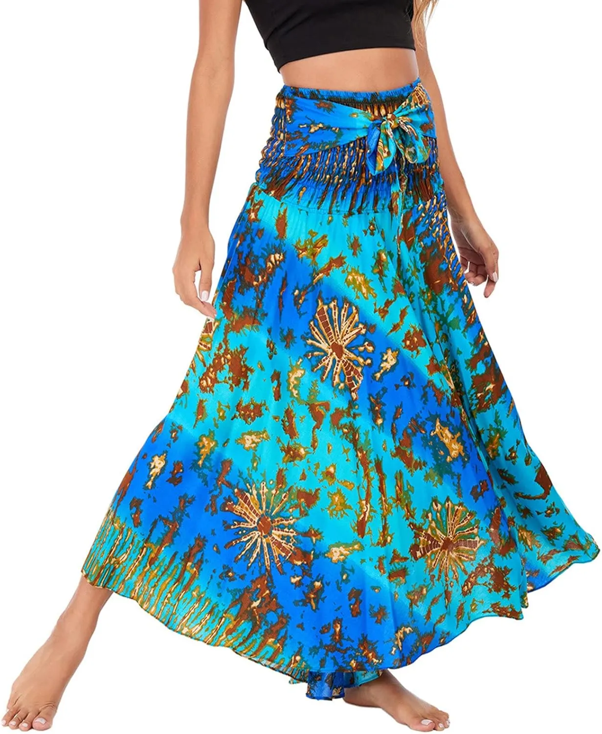 FEOYA Hippie Skirt Boho Skirts for Women Long Gypsy Dress Summer Beach Bohemian Maxi Skirt 2-in-1 Hippy Clothing
