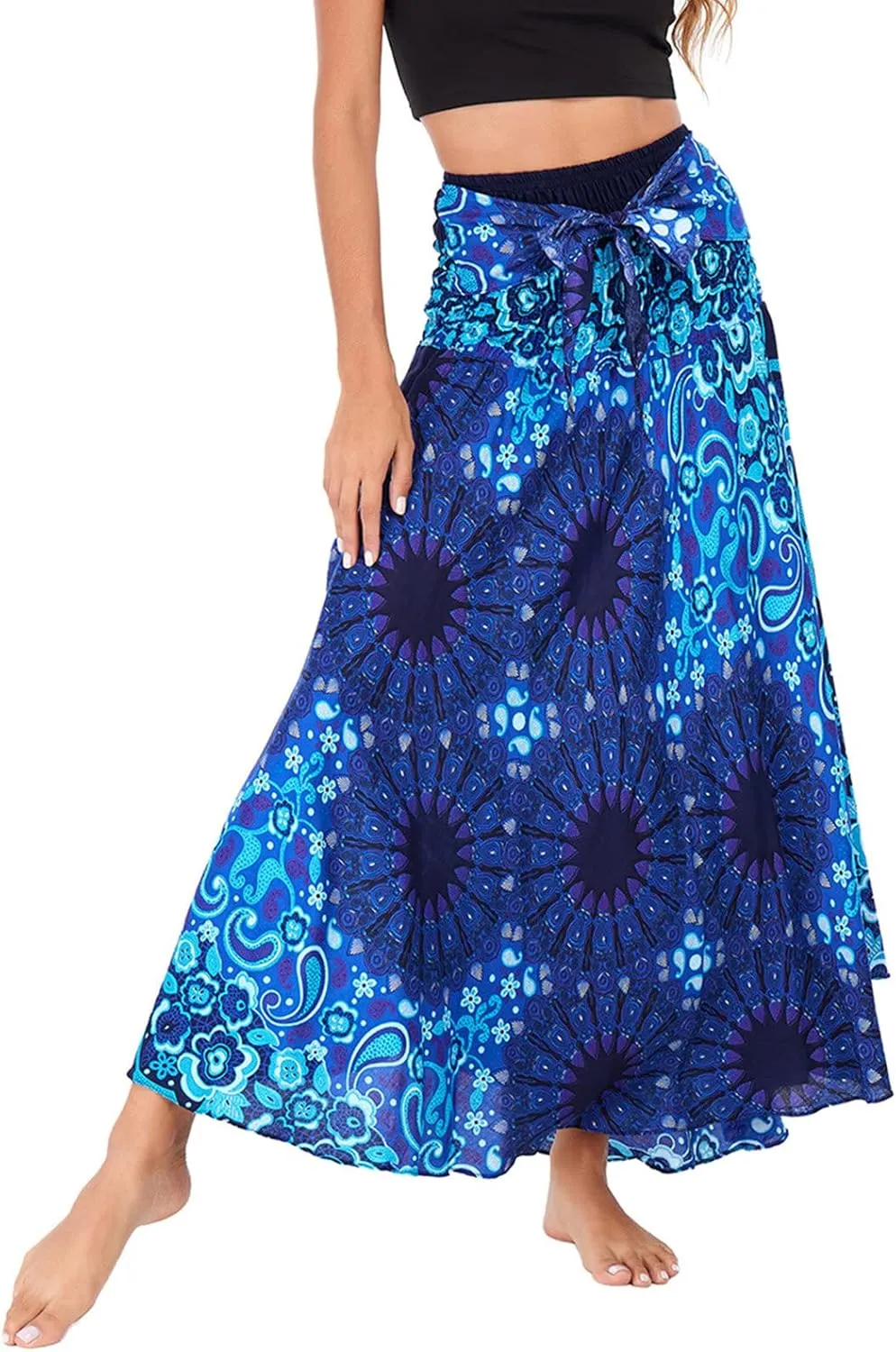 FEOYA Hippie Skirt Boho Skirts for Women Long Gypsy Dress Summer Beach Bohemian Maxi Skirt 2-in-1 Hippy Clothing