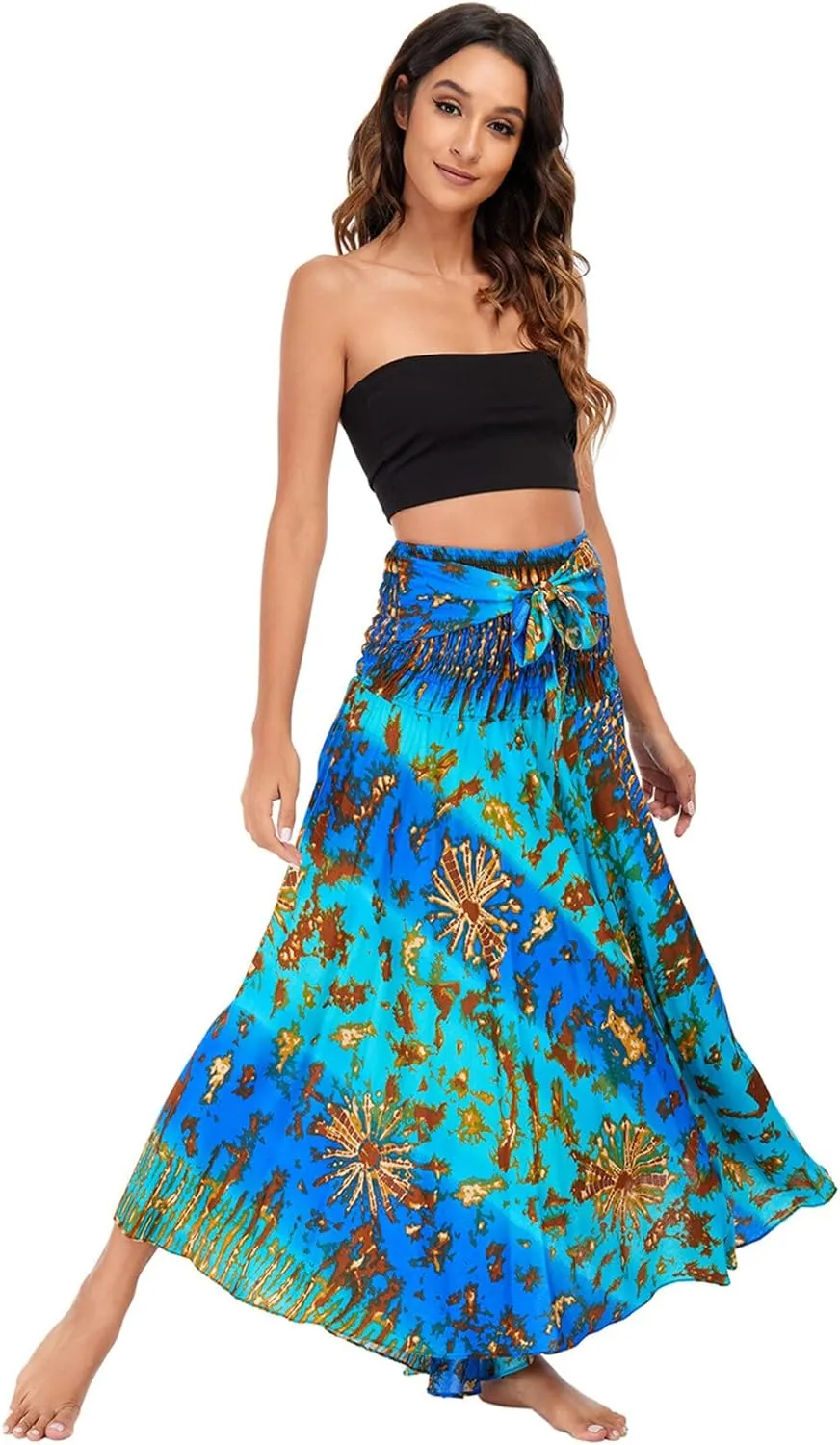 FEOYA Hippie Skirt Boho Skirts for Women Long Gypsy Dress Summer Beach Bohemian Maxi Skirt 2-in-1 Hippy Clothing