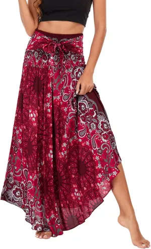 FEOYA Hippie Skirt Boho Skirts for Women Long Gypsy Dress Summer Beach Bohemian Maxi Skirt 2-in-1 Hippy Clothing