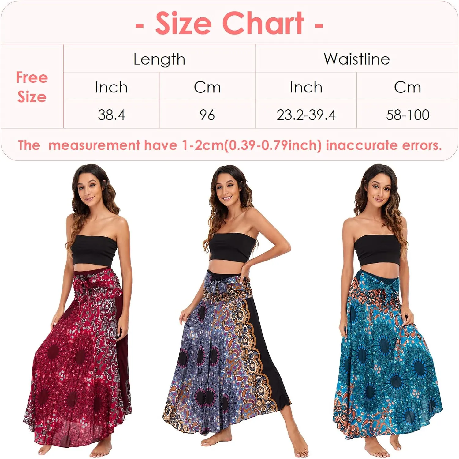 FEOYA Hippie Skirt Boho Skirts for Women Long Gypsy Dress Summer Beach Bohemian Maxi Skirt 2-in-1 Hippy Clothing