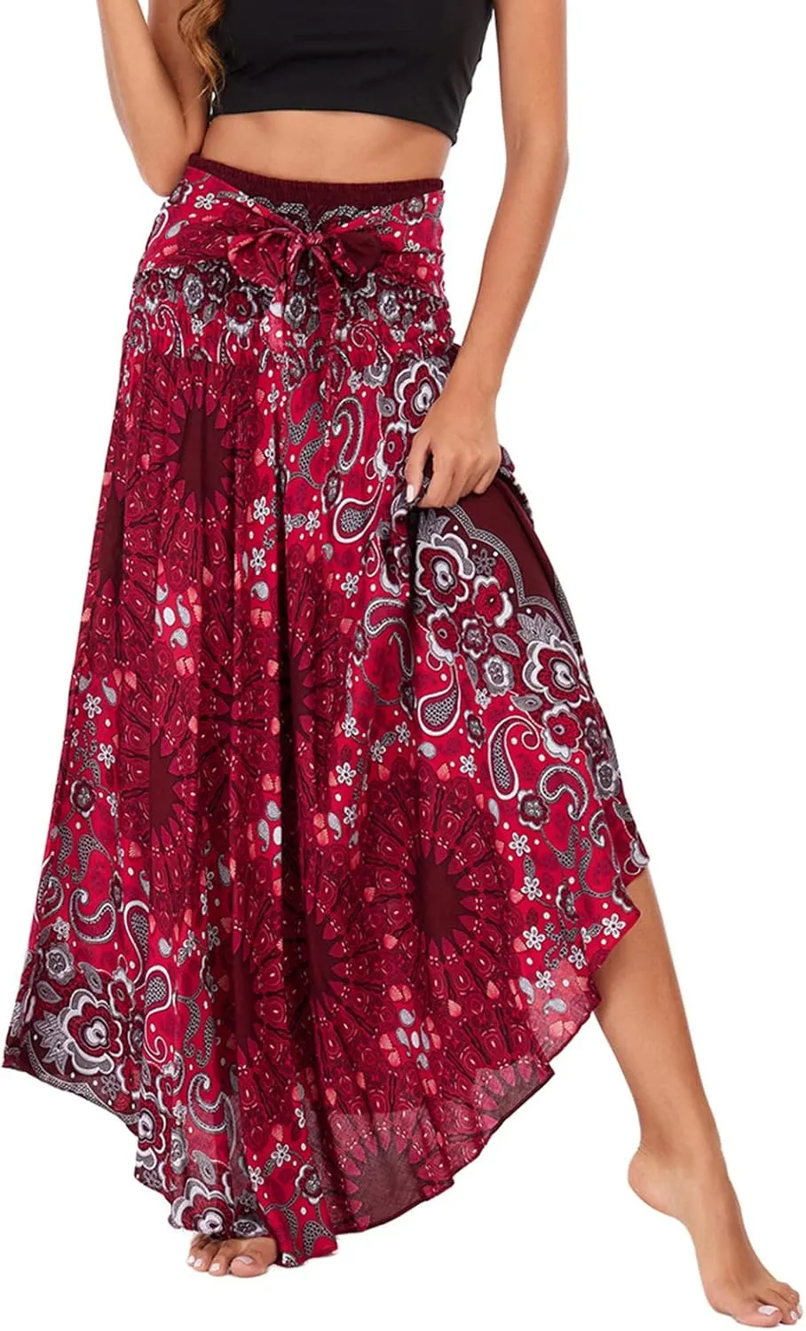 FEOYA Hippie Skirt Boho Skirts for Women Long Gypsy Dress Summer Beach Bohemian Maxi Skirt 2-in-1 Hippy Clothing