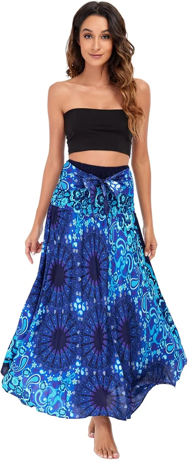 FEOYA Hippie Skirt Boho Skirts for Women Long Gypsy Dress Summer Beach Bohemian Maxi Skirt 2-in-1 Hippy Clothing