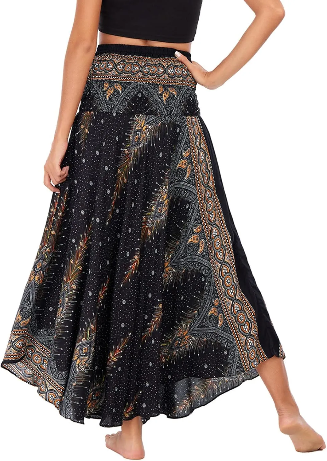 FEOYA Hippie Skirt Boho Skirts for Women Long Gypsy Dress Summer Beach Bohemian Maxi Skirt 2-in-1 Hippy Clothing