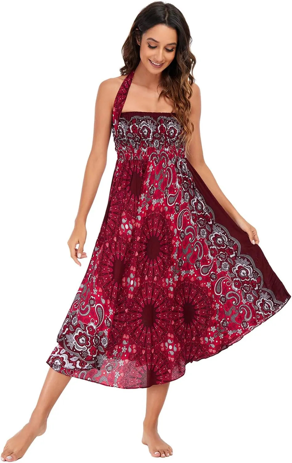 FEOYA Hippie Skirt Boho Skirts for Women Long Gypsy Dress Summer Beach Bohemian Maxi Skirt 2-in-1 Hippy Clothing