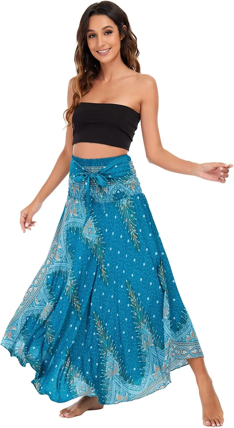 FEOYA Hippie Skirt Boho Skirts for Women Long Gypsy Dress Summer Beach Bohemian Maxi Skirt 2-in-1 Hippy Clothing